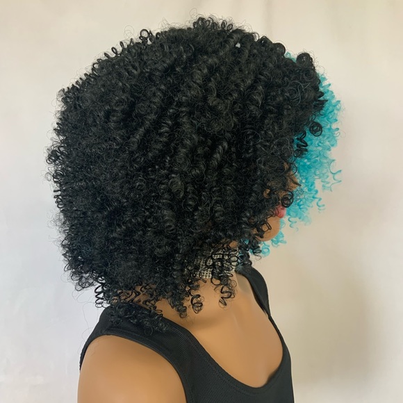 Curly Black & Pastel Blue Color Premium Fiber Wig for Events/Cosplay… - Picture 4 of 7